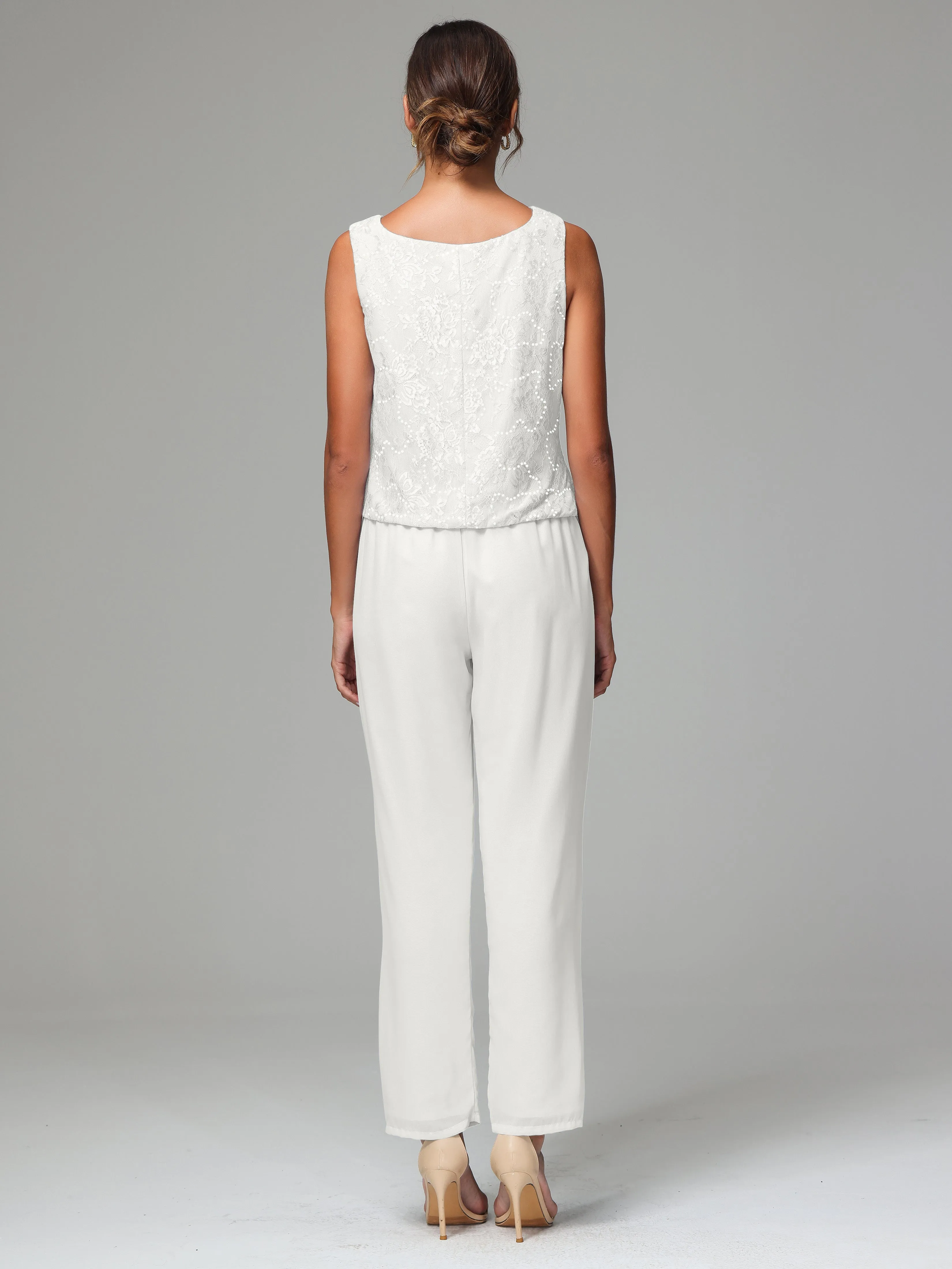 Chic Chiffon Lace 3 Pieces Long Sleeves Mother Of The Bride Dress Pants Suits