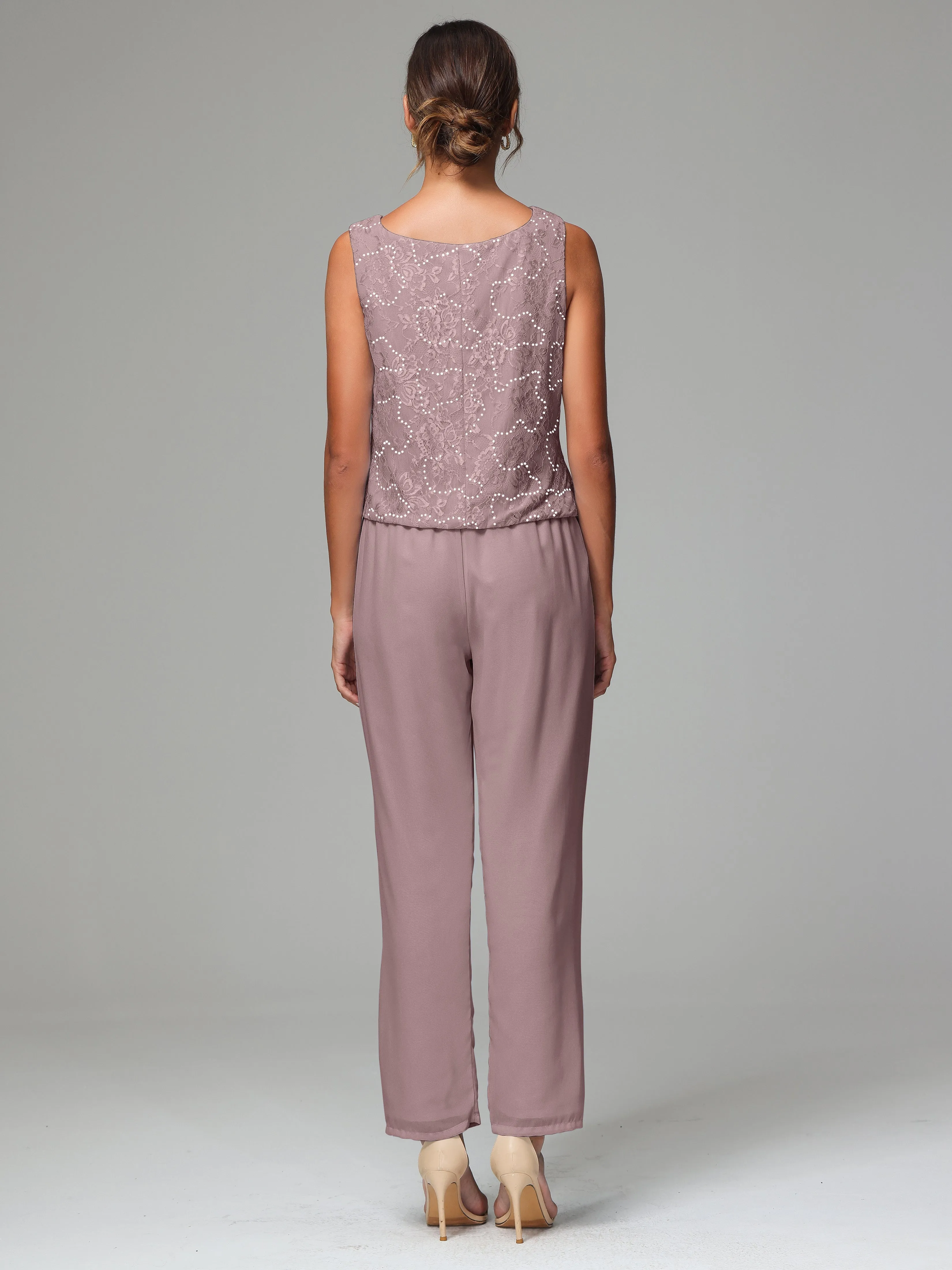 Chic Chiffon Lace 3 Pieces Long Sleeves Mother Of The Bride Dress Pants Suits