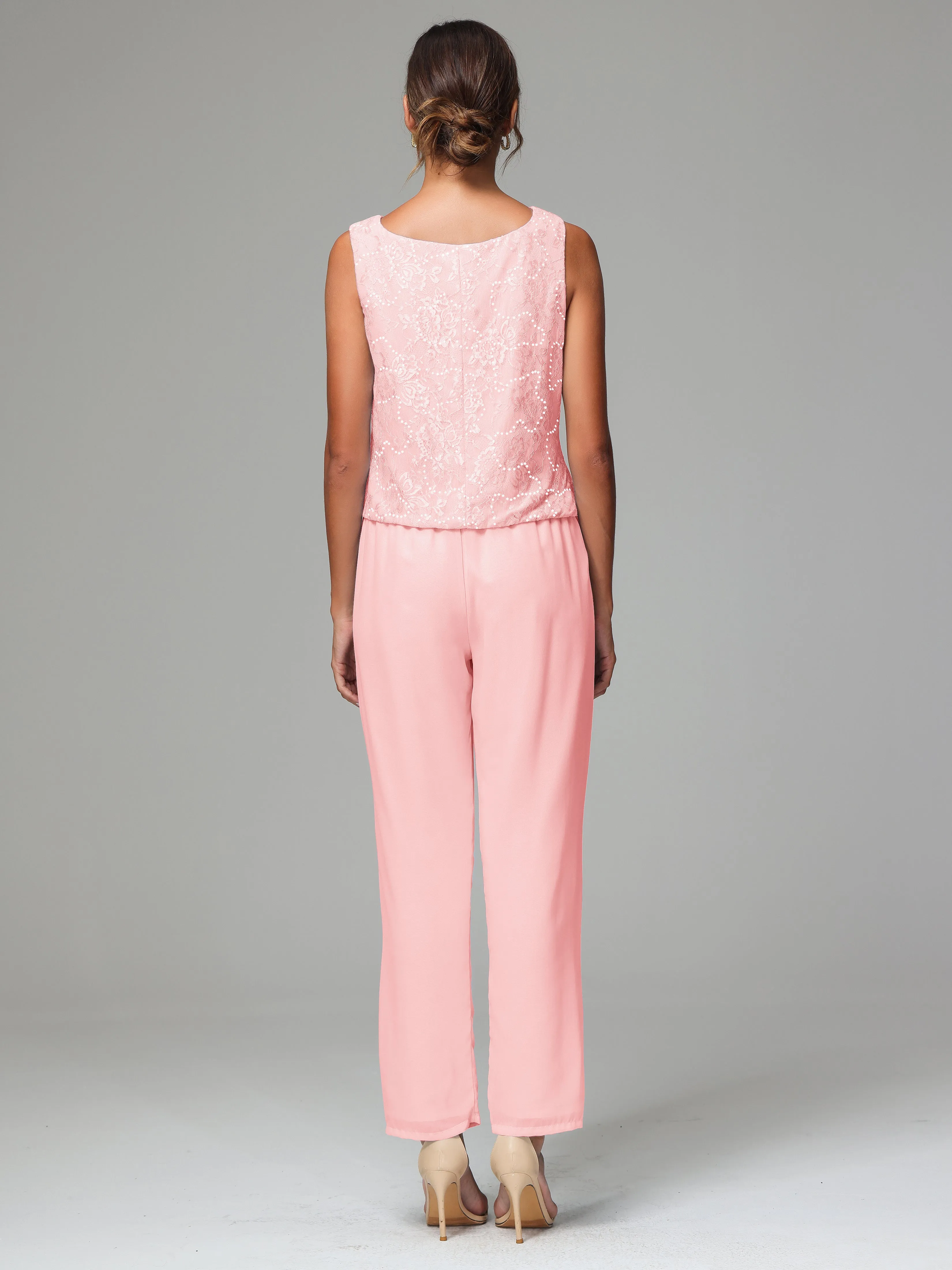 Chic Chiffon Lace 3 Pieces Long Sleeves Mother Of The Bride Dress Pants Suits