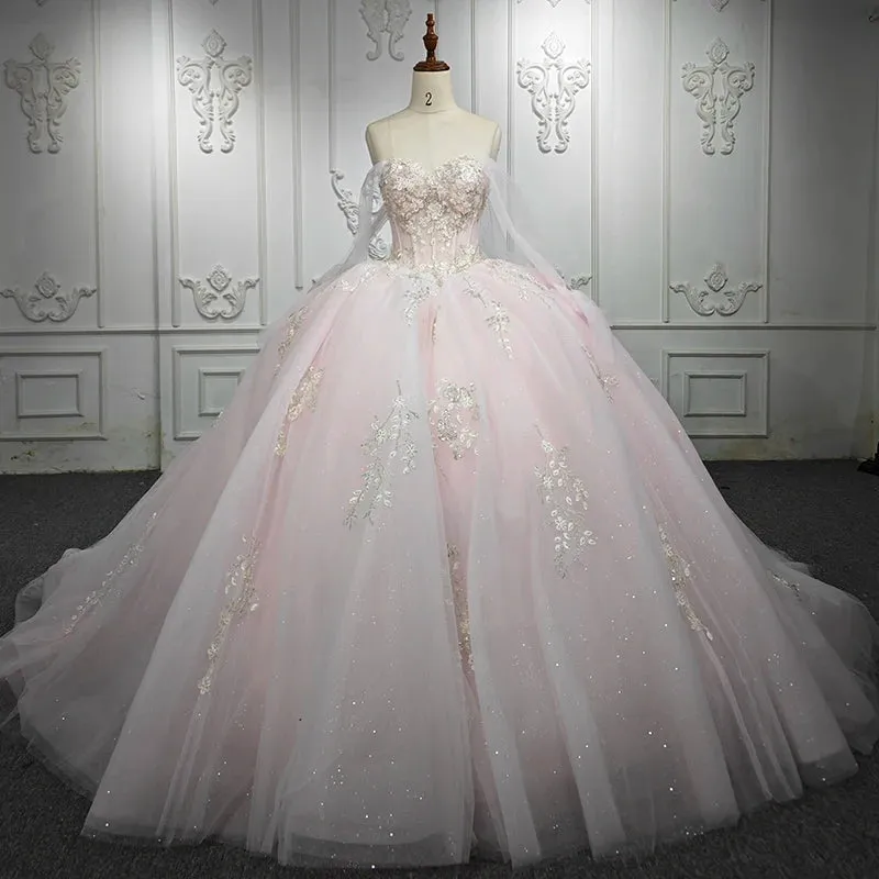 Chic Sequins Quinceanera Dresses Long Sleeves Off-the-shoulder Ball Gown Prom Dresses