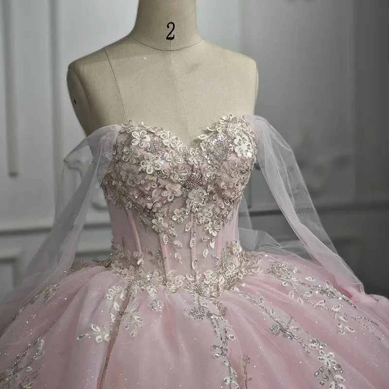 Chic Sequins Quinceanera Dresses Long Sleeves Off-the-shoulder Ball Gown Prom Dresses