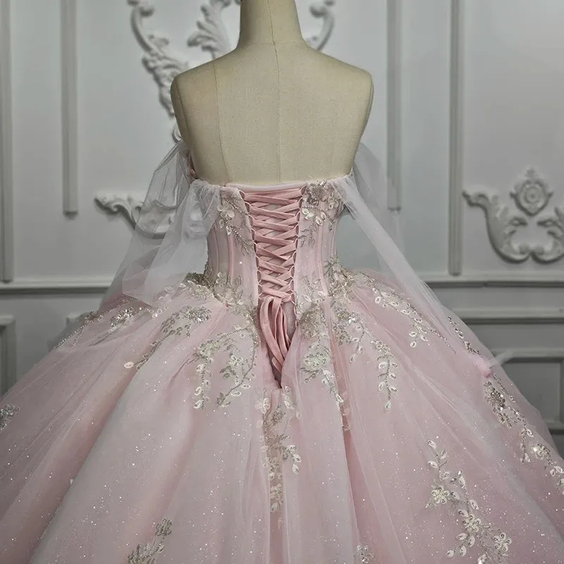 Chic Sequins Quinceanera Dresses Long Sleeves Off-the-shoulder Ball Gown Prom Dresses