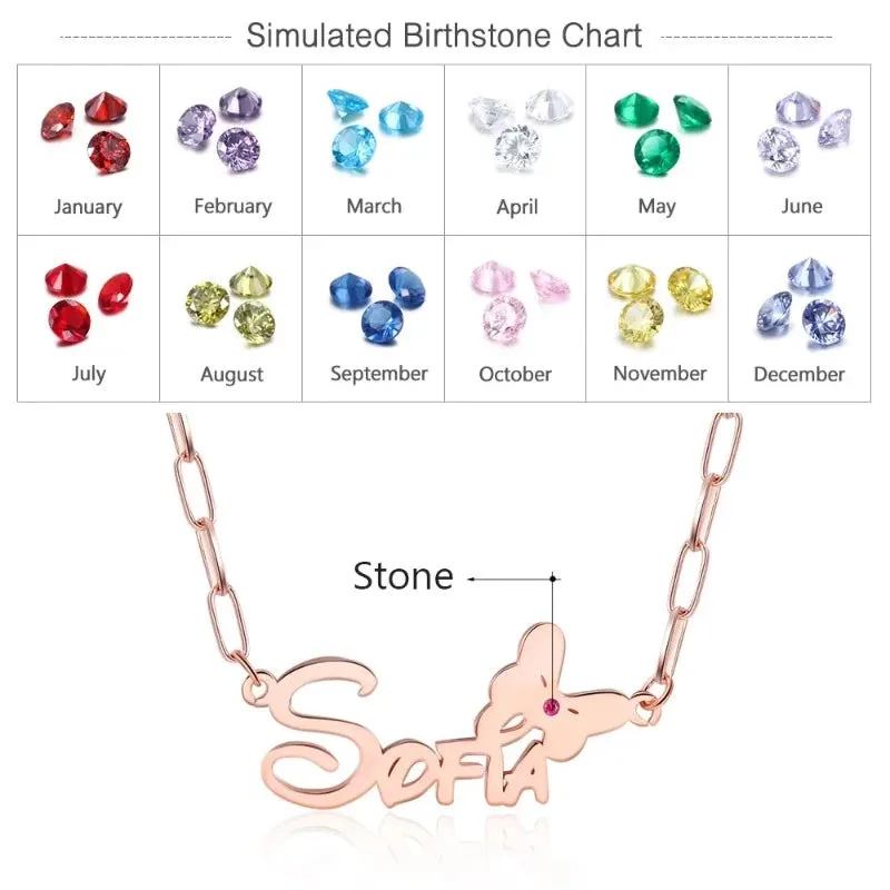 Custom 1 Name 1 Birthstone Butterfly Necklaces