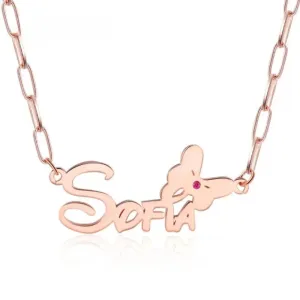 Custom 1 Name 1 Birthstone Butterfly Necklaces