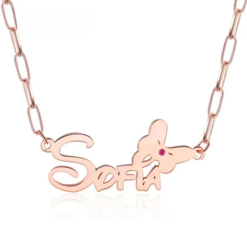 Custom 1 Name 1 Birthstone Butterfly Necklaces