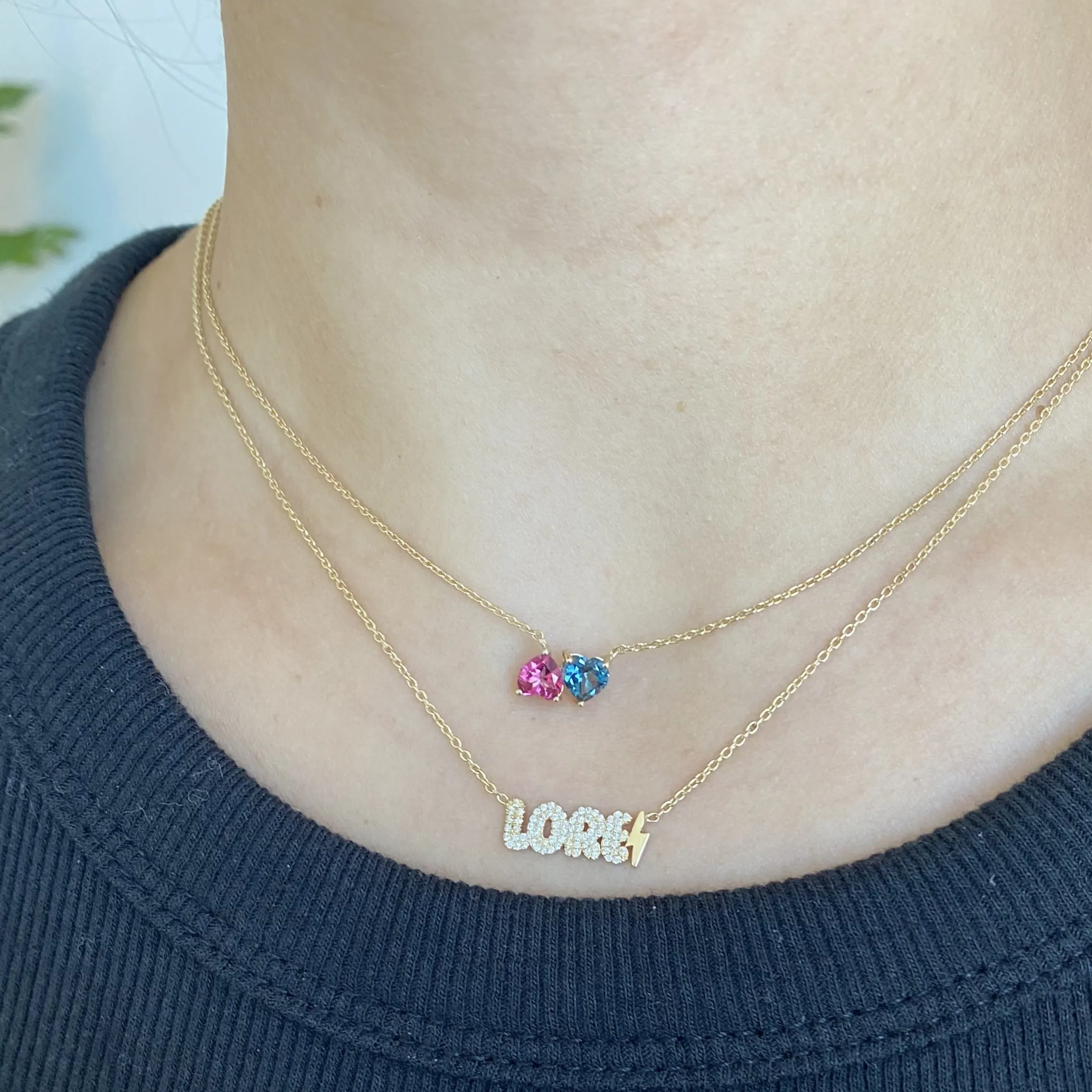 Cutout Diamond Name & Gold Charm Necklace