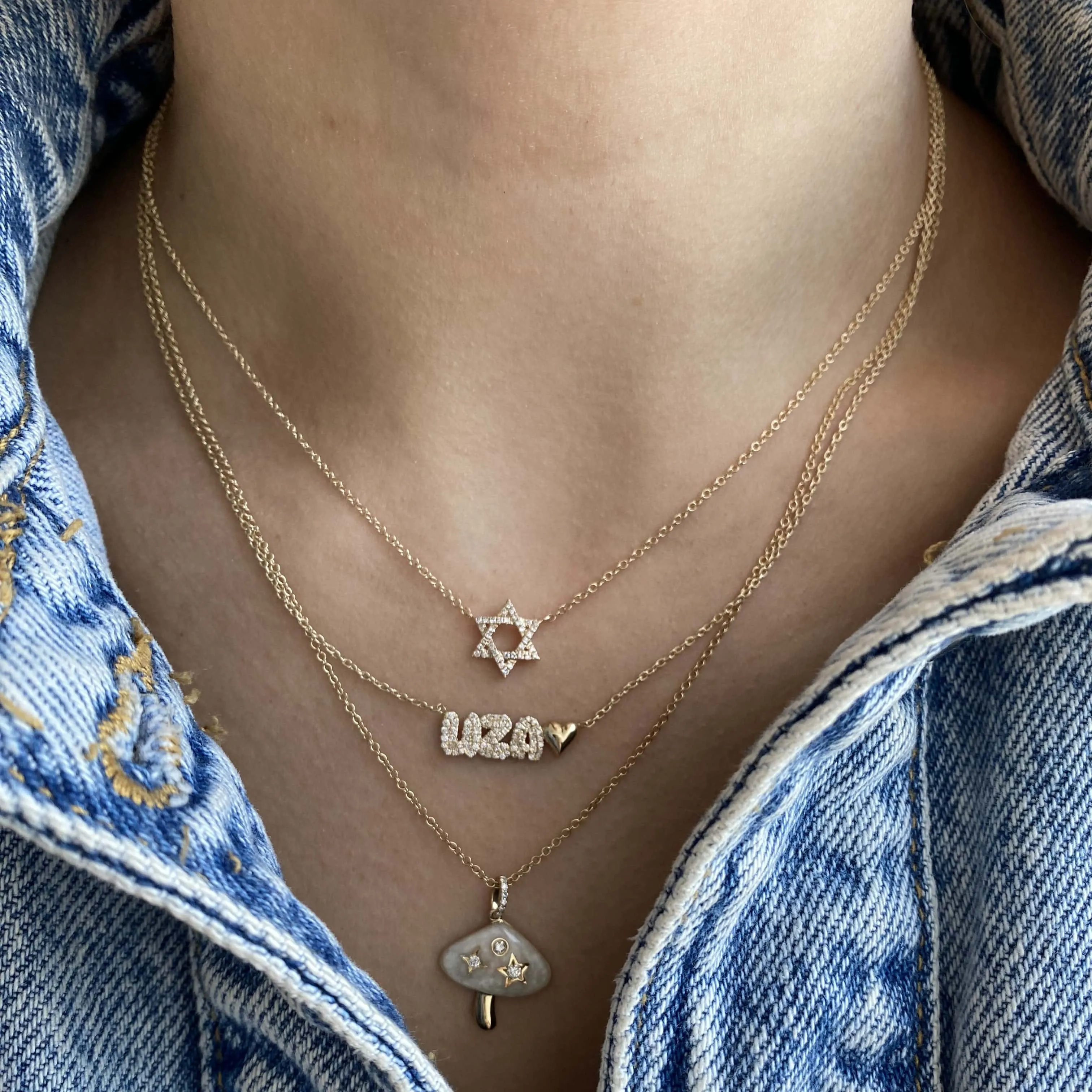Cutout Diamond Name & Gold Charm Necklace