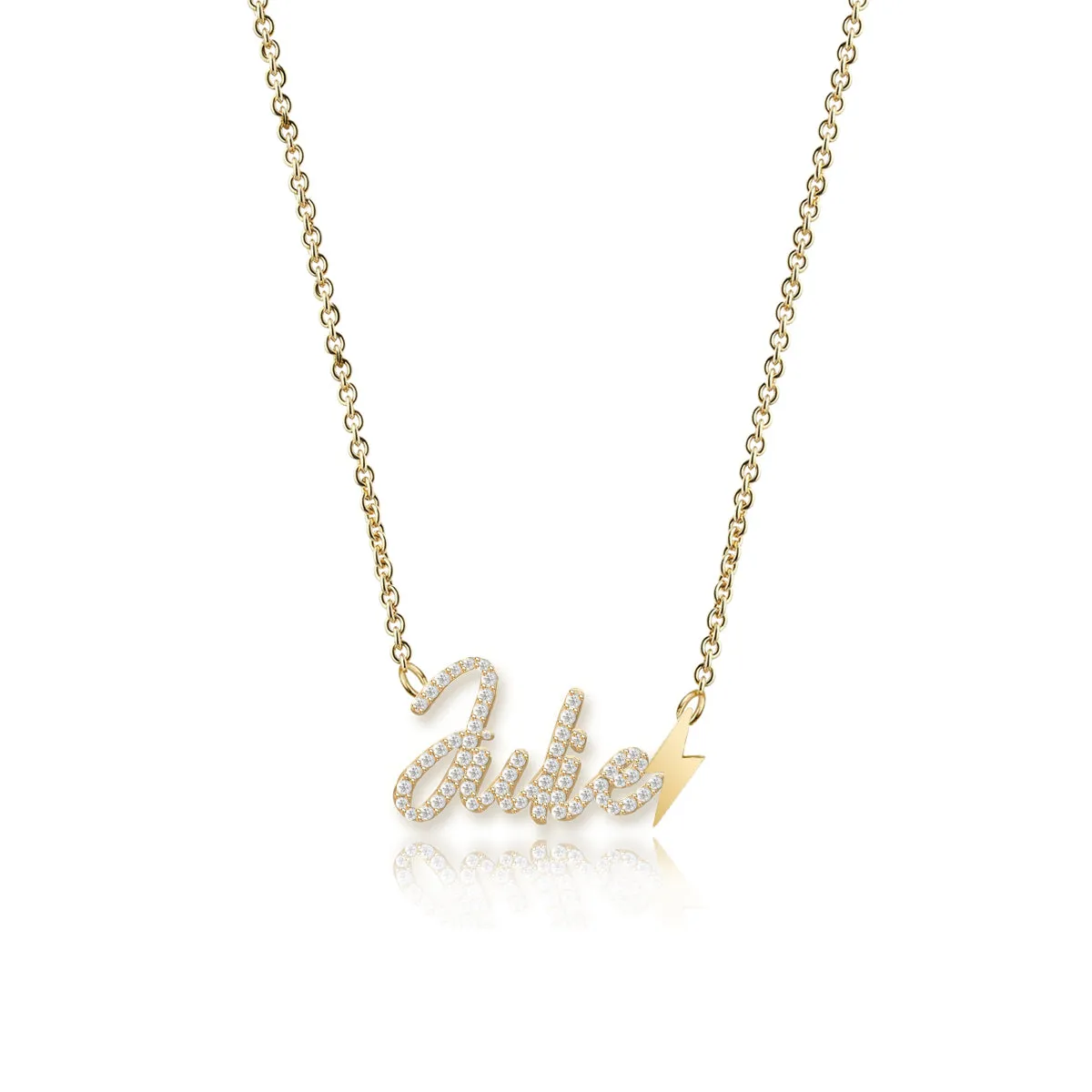 Cutout Diamond Name & Gold Charm Necklace