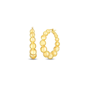 Designer 18K Yellow Gold Graduated Bead Hoop Earrings