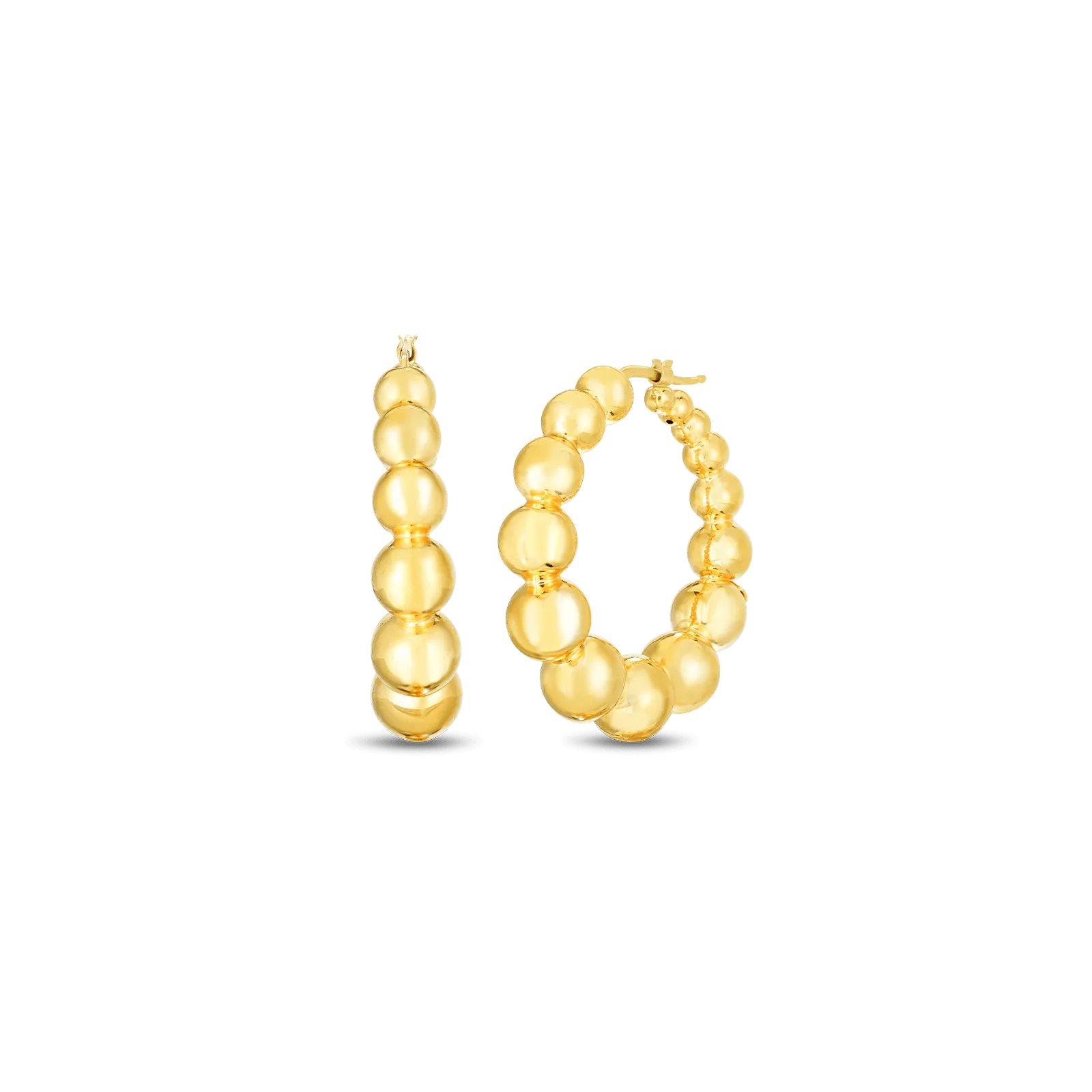 Designer 18K Yellow Gold Graduated Bead Hoop Earrings