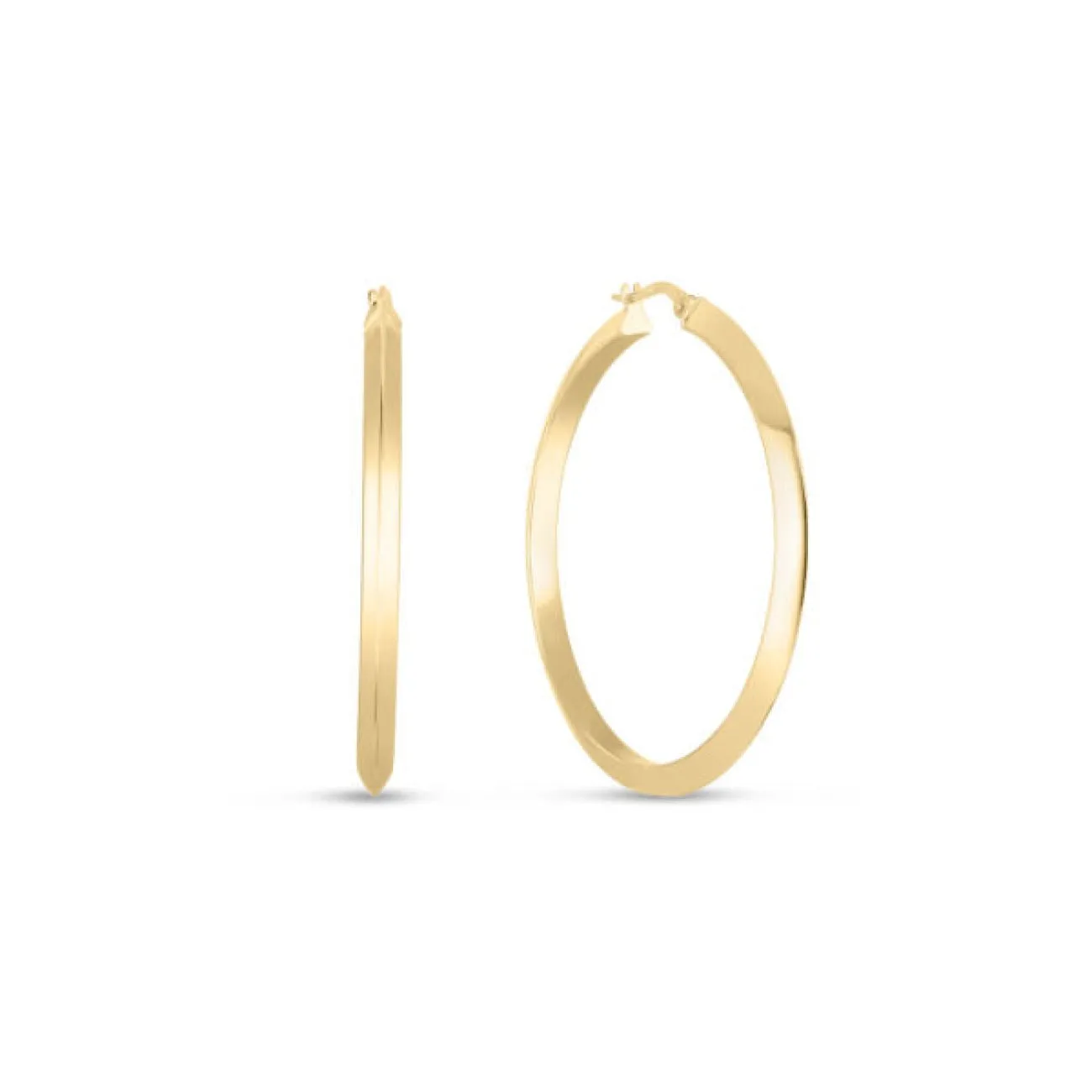 Designer Gold 18K Yellow Gold Medium Knife Edge Hoop Earrings