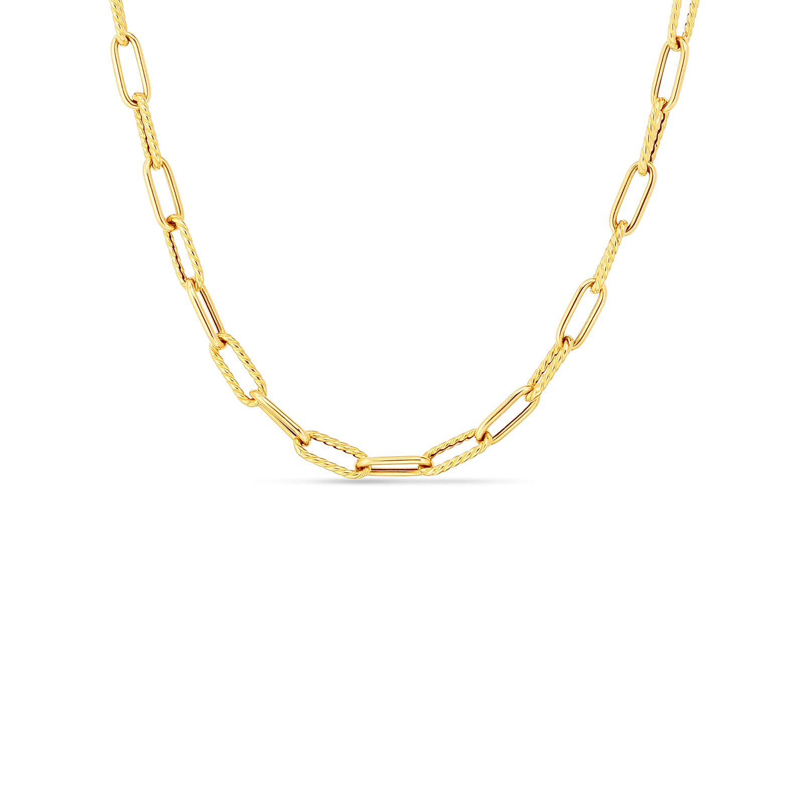 Designer Gold 18K Yellow Gold Shiny & Fluted Paperclip Chain 17" Necklace