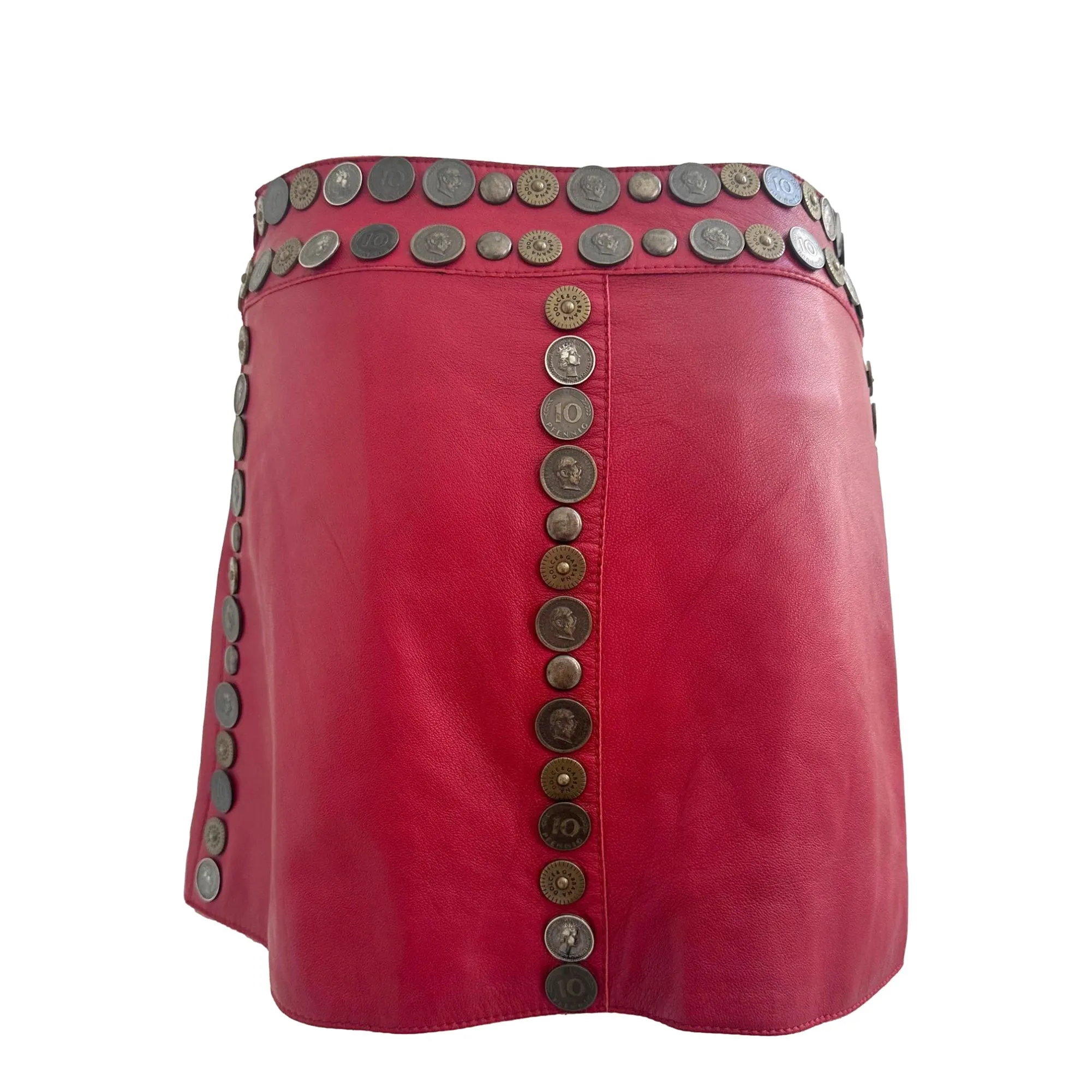 Dolce & Gabbana Red Leather Coin Mini Skirt