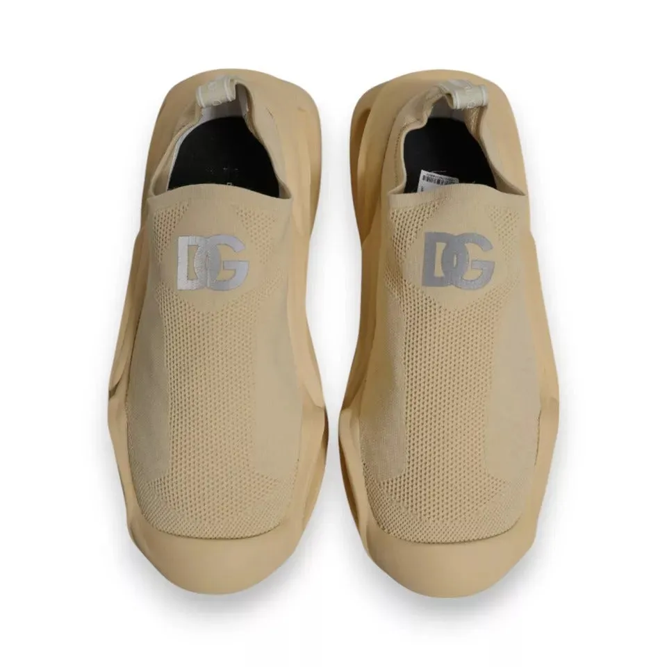 Dolce&Gabbana Men Beige Sneakers Polyester Slip On Wave Flat Trainer Shoes EU 44