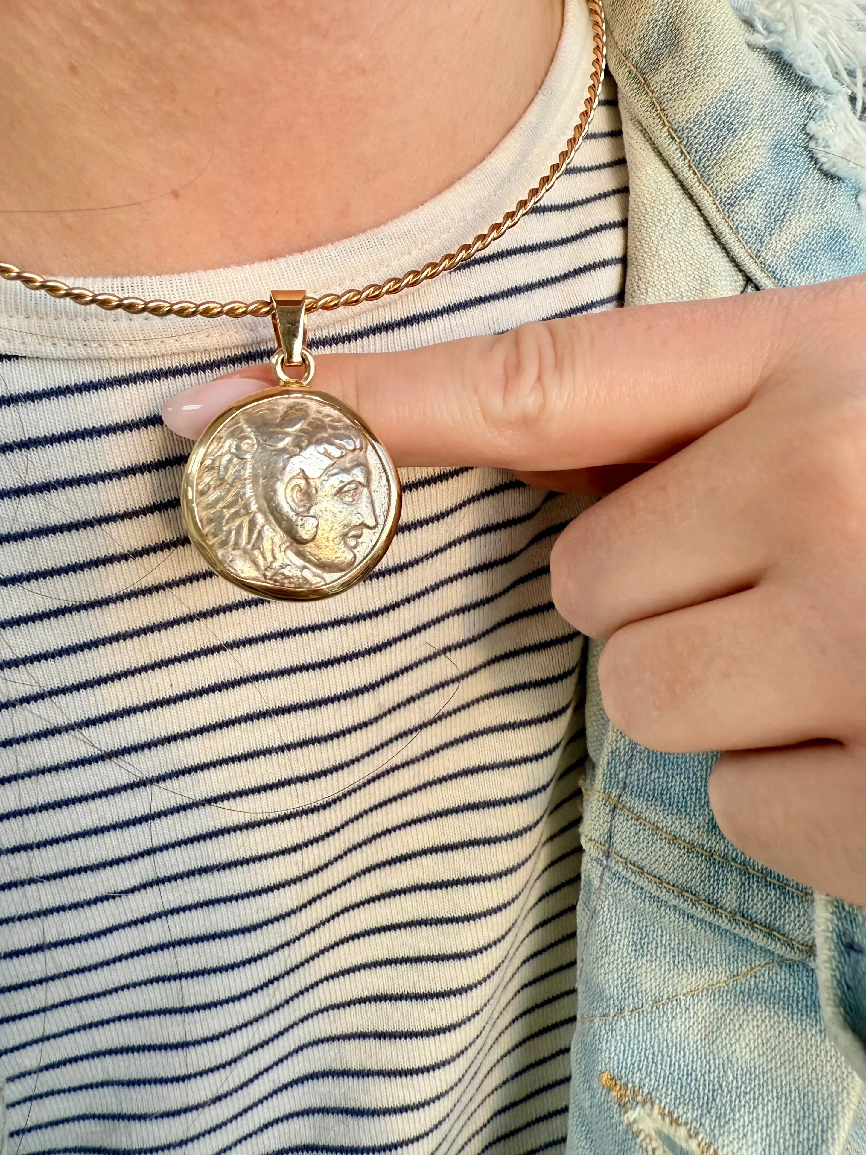 Double Side Sterling Silver Coin Charm, Two Tone 14k