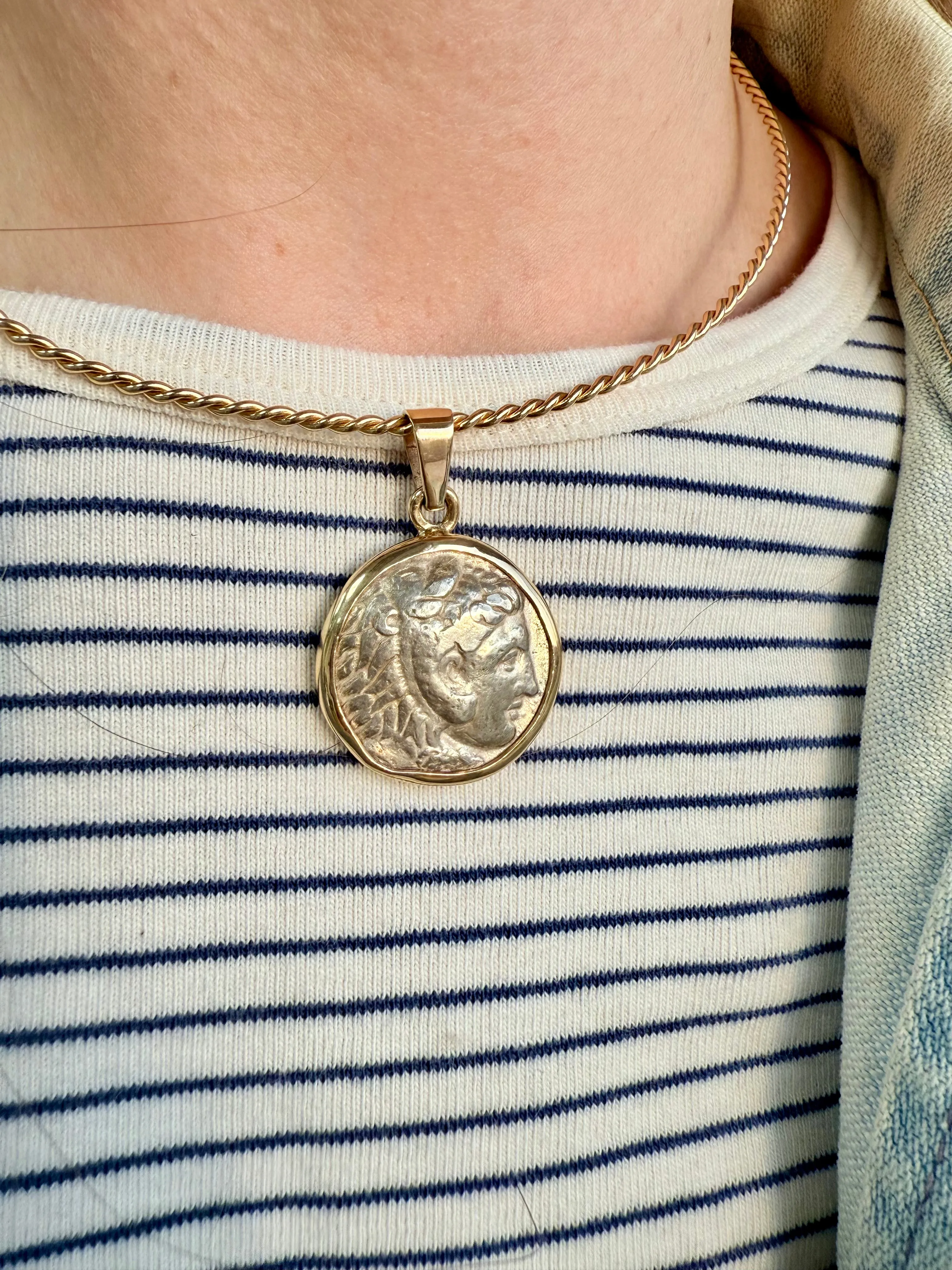 Double Side Sterling Silver Coin Charm, Two Tone 14k