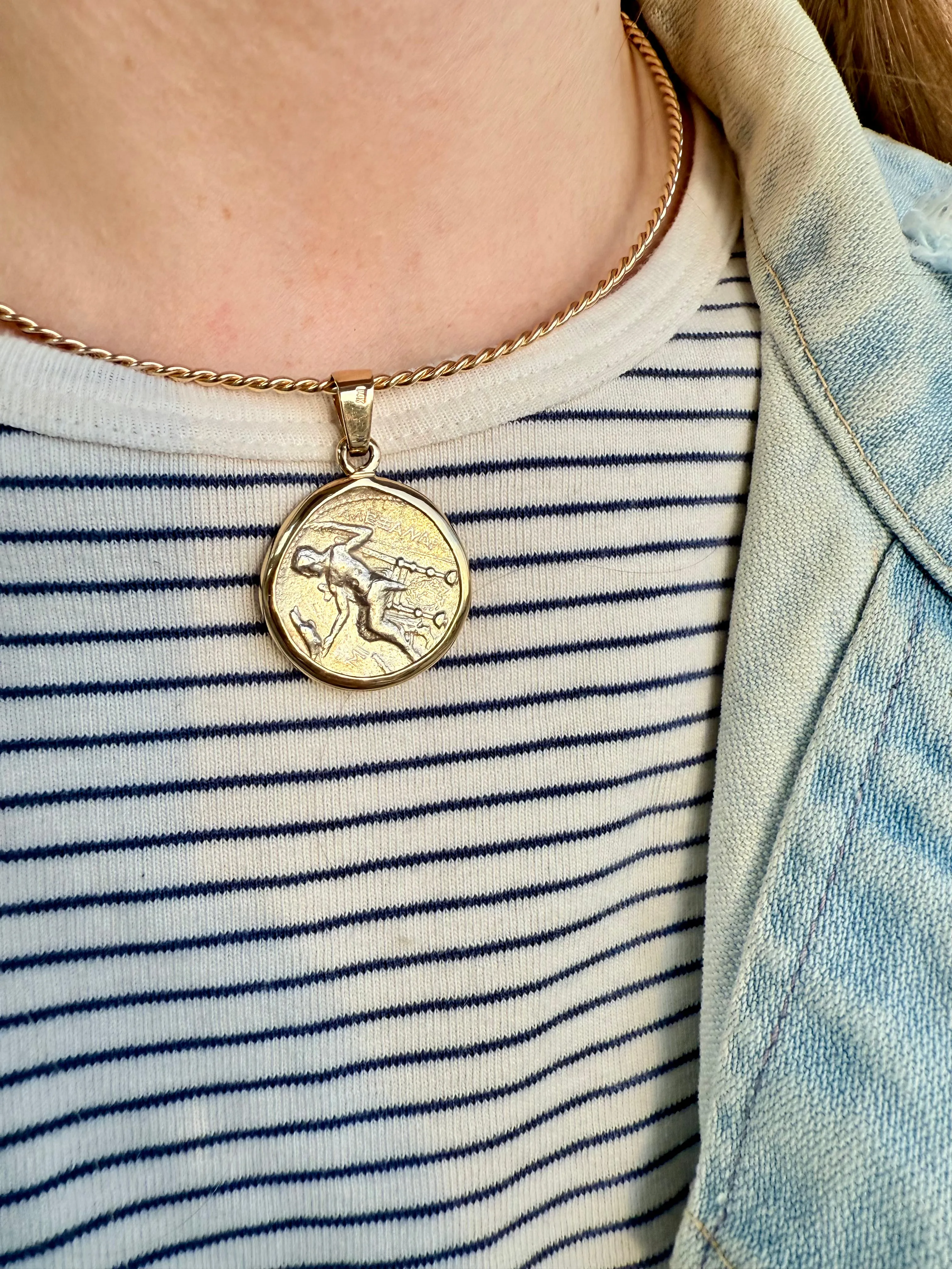 Double Side Sterling Silver Coin Charm, Two Tone 14k