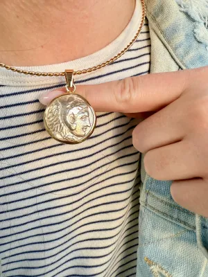 Double Side Sterling Silver Coin Charm, Two Tone 14k