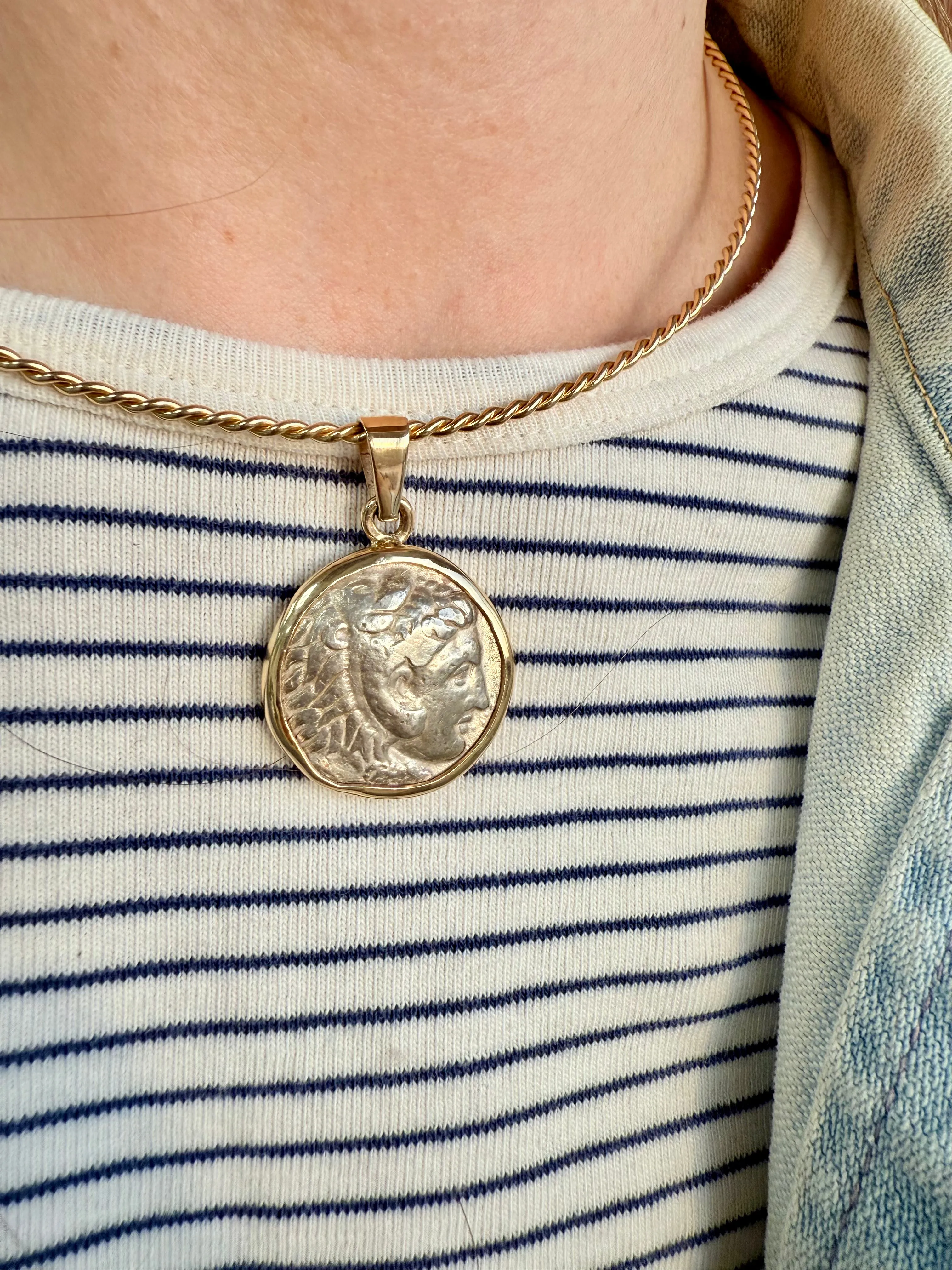 Double Side Sterling Silver Coin Charm, Two Tone 14k