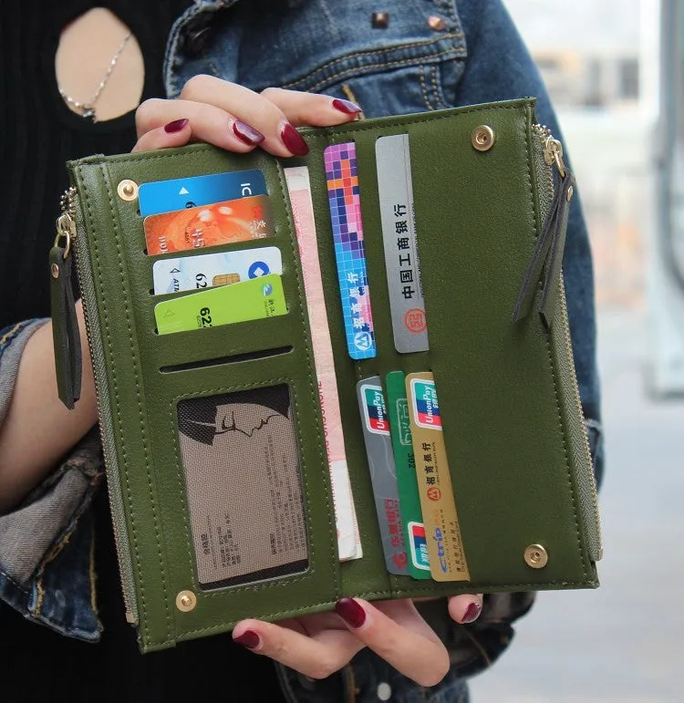 Double Zipper PU Leather Purse For Women