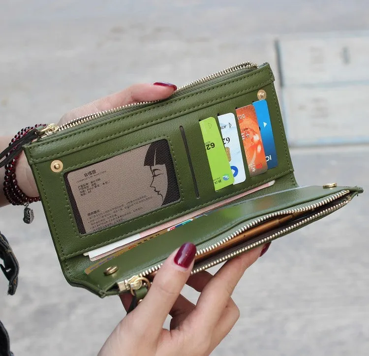 Double Zipper PU Leather Purse For Women
