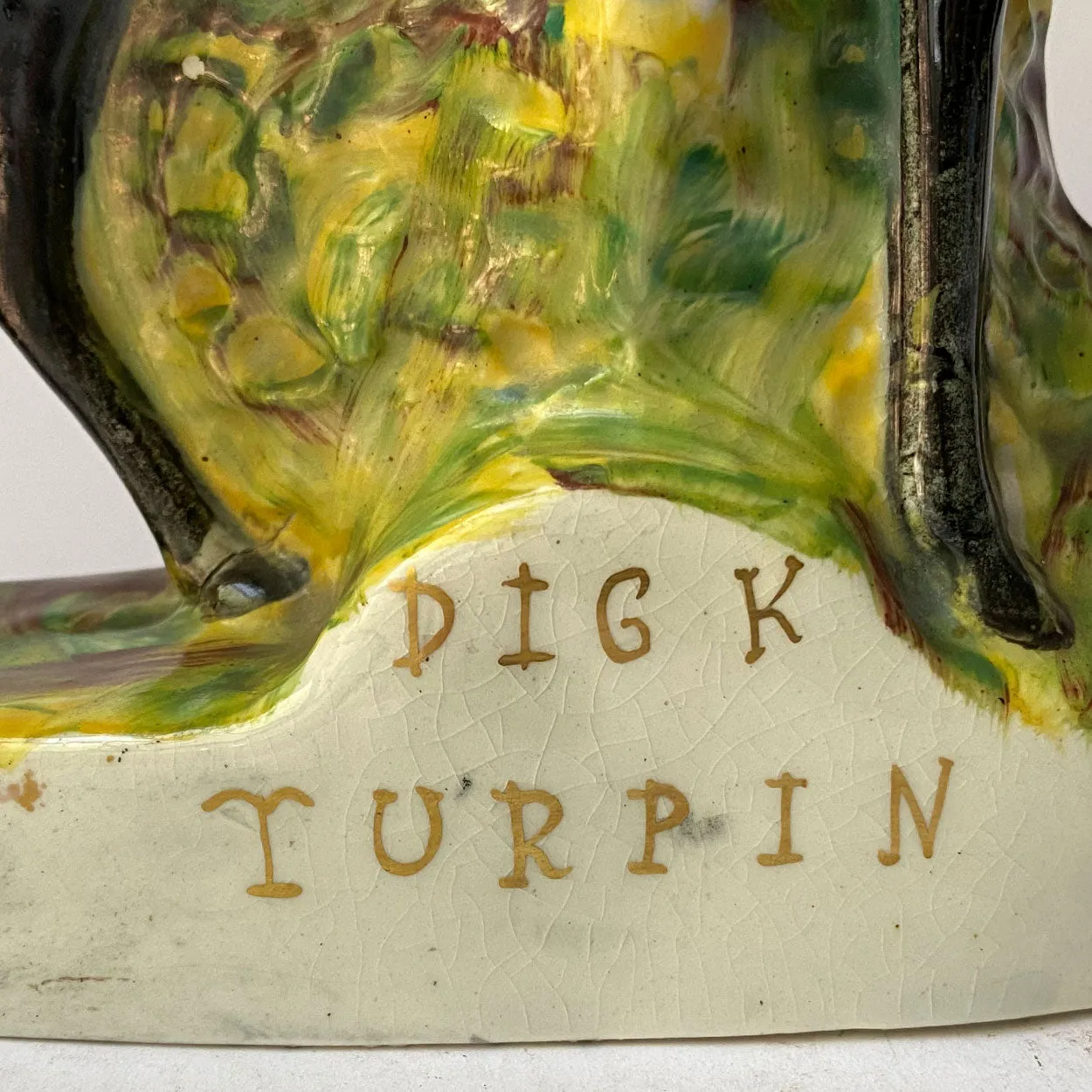 English Staffordshire Pottery Dick Turpin on Black Bess Flatback Figural Group