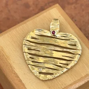 Estate 18KT Yellow Gold Roberto Coin Ruby   Diamond Heart Pendant