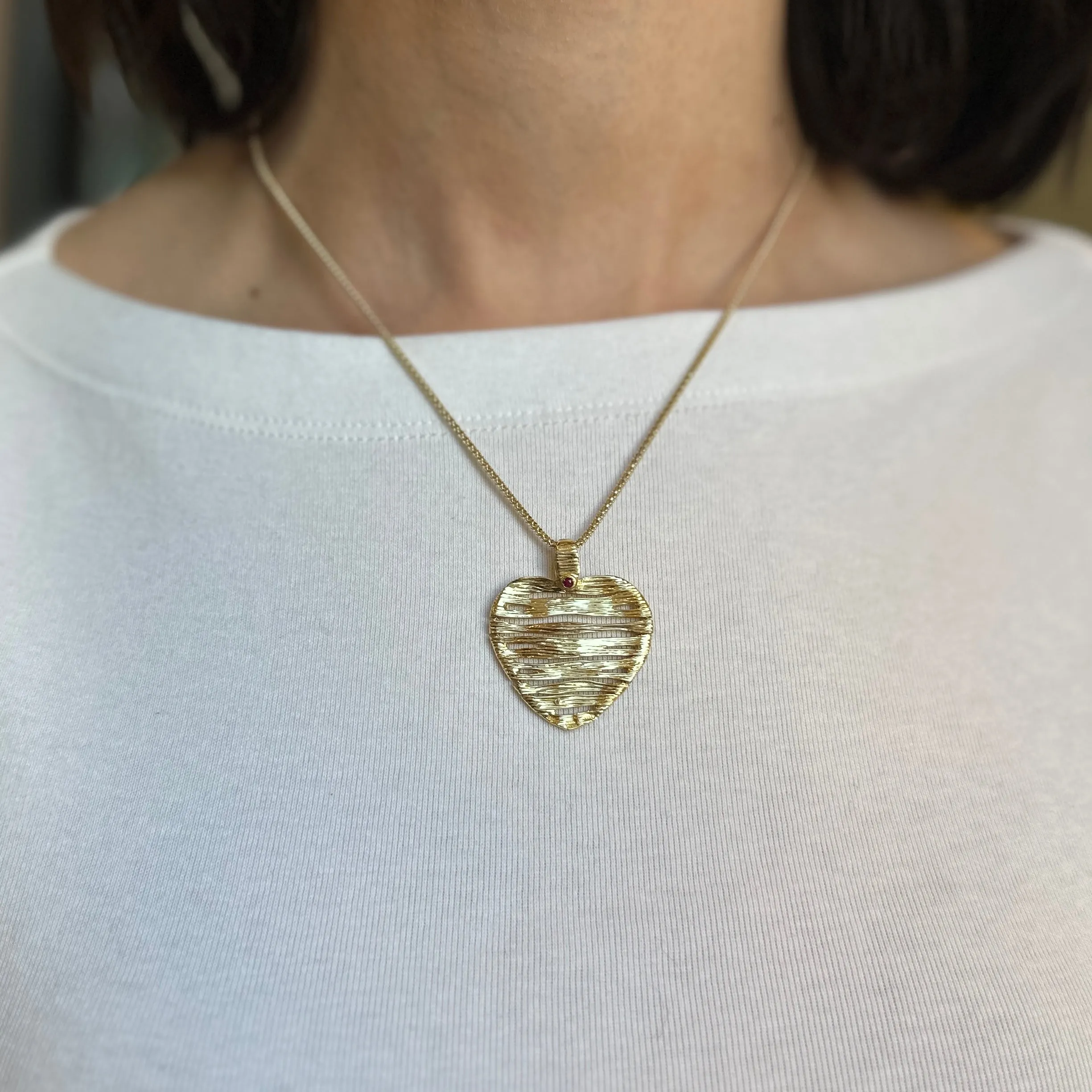 Estate 18KT Yellow Gold Roberto Coin Ruby   Diamond Heart Pendant