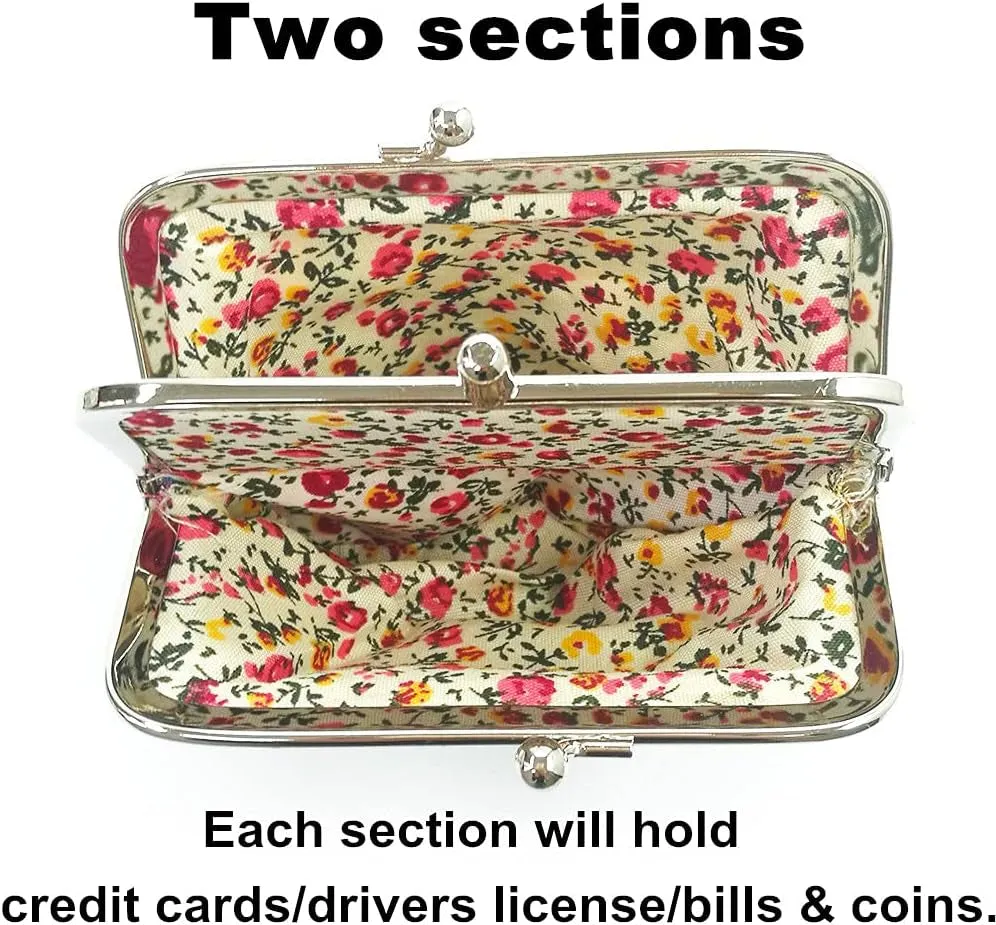 Floral Canvas Wallet, Vintage Kiss-lock Coin Wallets
