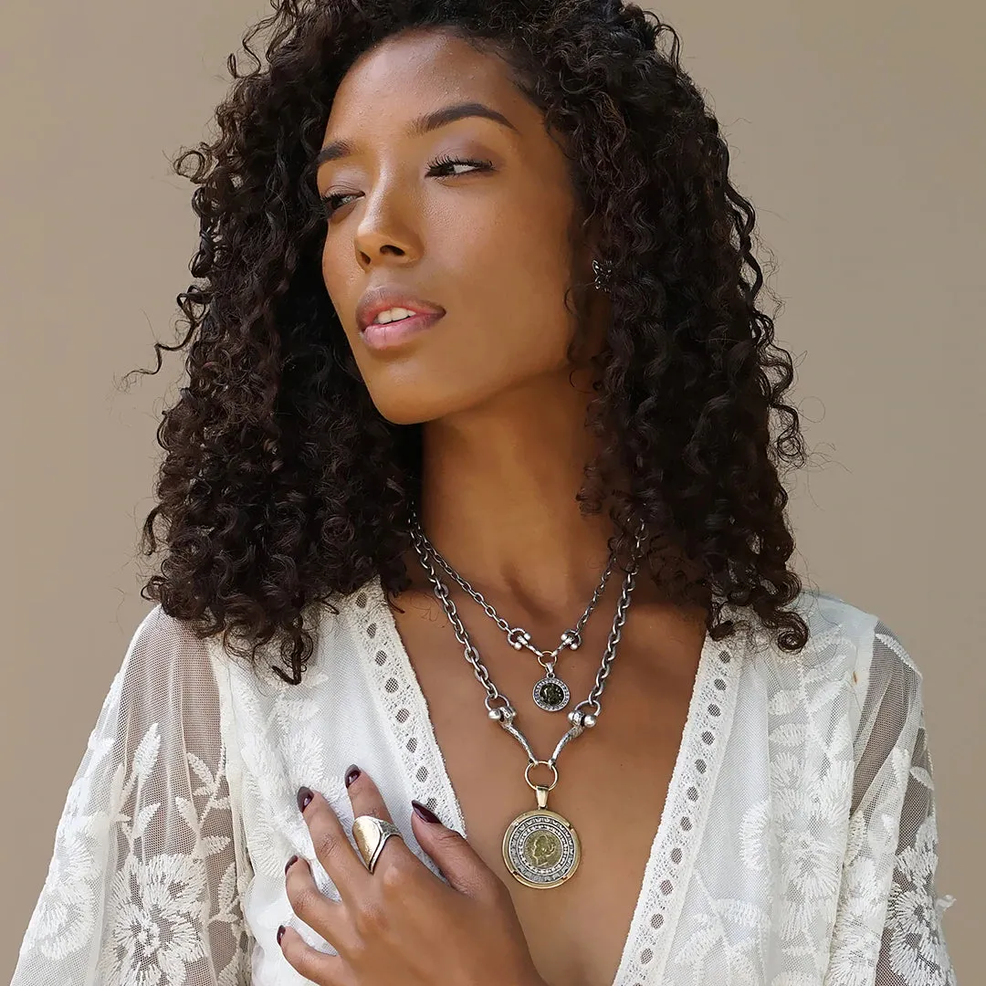 Gold Wilhelmina Crystal Bezel Horsebit Necklace