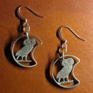 Greek Owl Cut Coin Earrlings