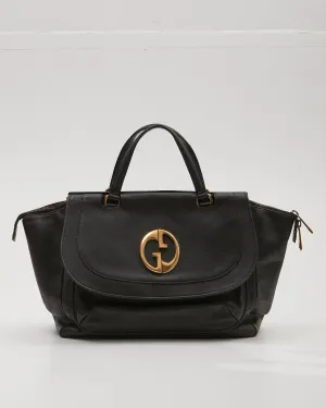Gucci Black Pebbled Leather 1973 Logo Tote Bag