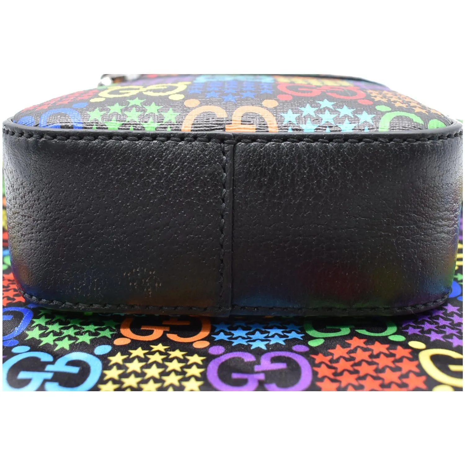 GUCCI GG Psychedelic Print Leather Messenger Bag Black 598103