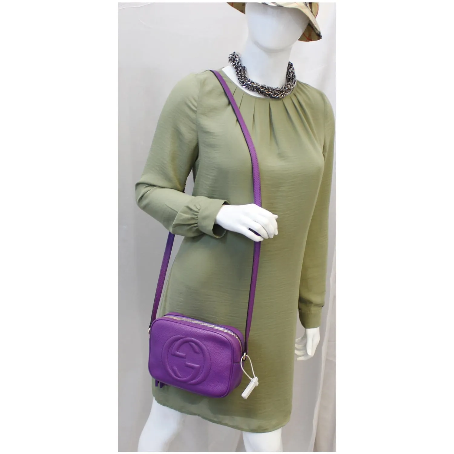 GUCCI Soho Disco Pebbled Leather Small Crossbody Bag 308364 Purple