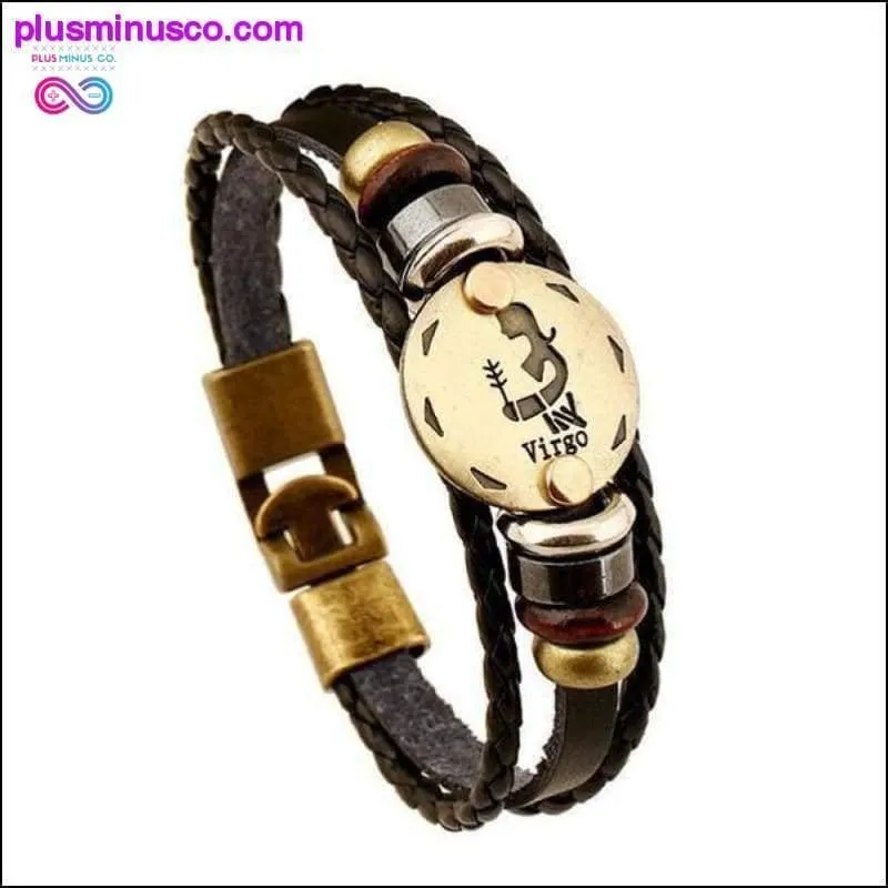 Handmade Leather Gold Coin Zodiac Bracelet