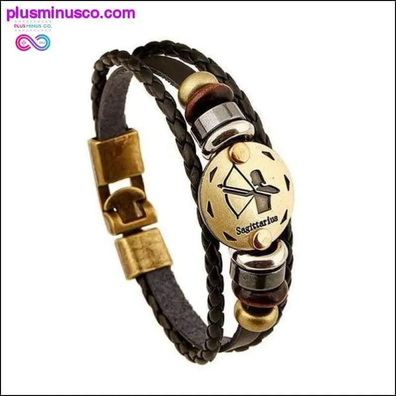 Handmade Leather Gold Coin Zodiac Bracelet