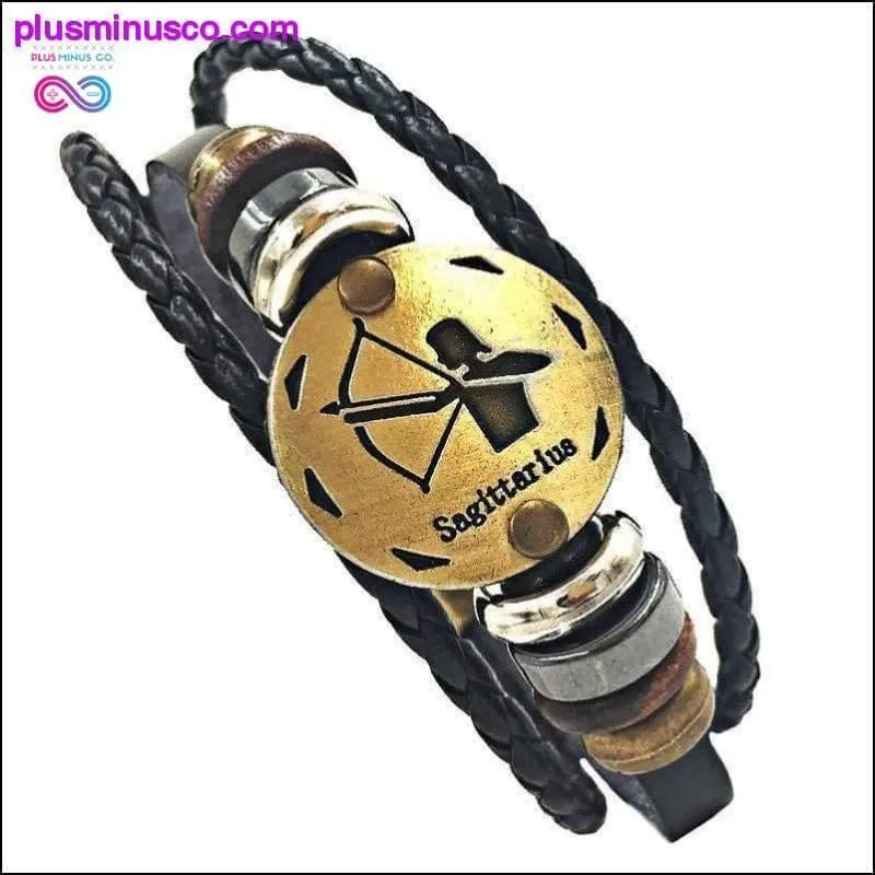 Handmade Leather Gold Coin Zodiac Bracelet