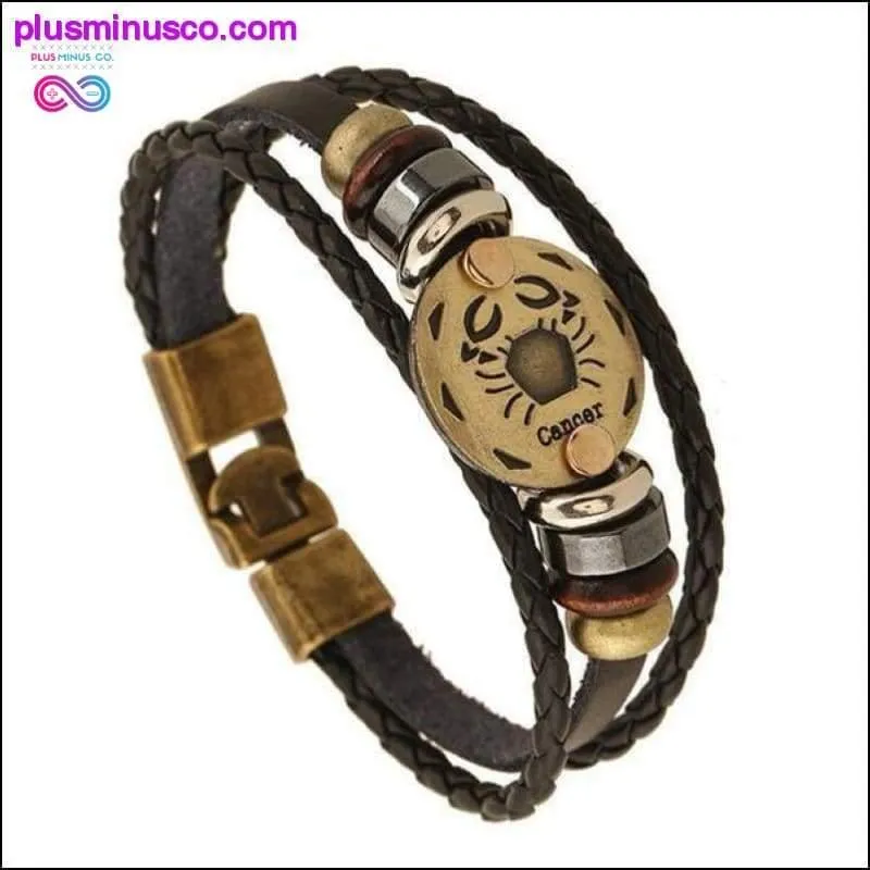 Handmade Leather Gold Coin Zodiac Bracelet