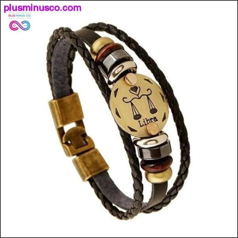 Handmade Leather Gold Coin Zodiac Bracelet