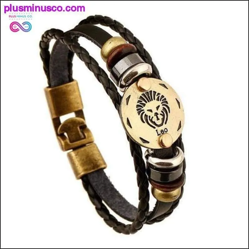 Handmade Leather Gold Coin Zodiac Bracelet