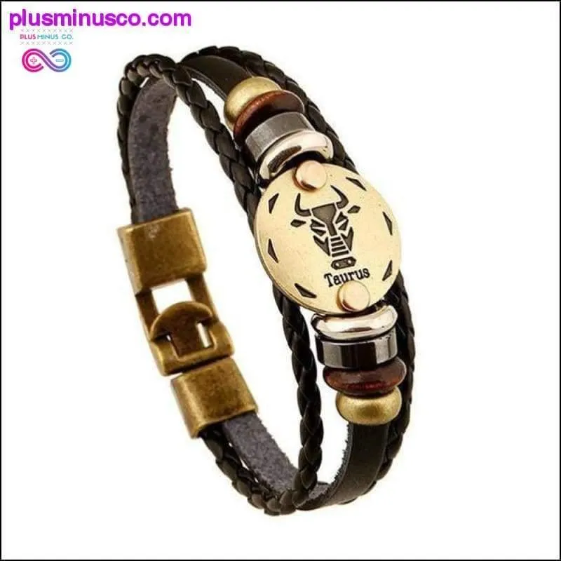 Handmade Leather Gold Coin Zodiac Bracelet
