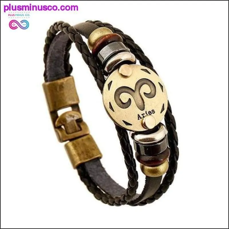 Handmade Leather Gold Coin Zodiac Bracelet