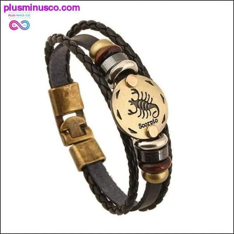 Handmade Leather Gold Coin Zodiac Bracelet