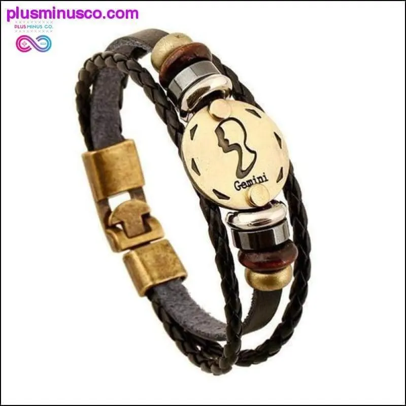 Handmade Leather Gold Coin Zodiac Bracelet