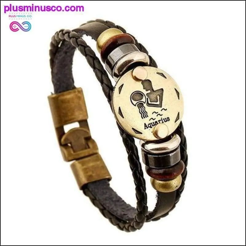 Handmade Leather Gold Coin Zodiac Bracelet
