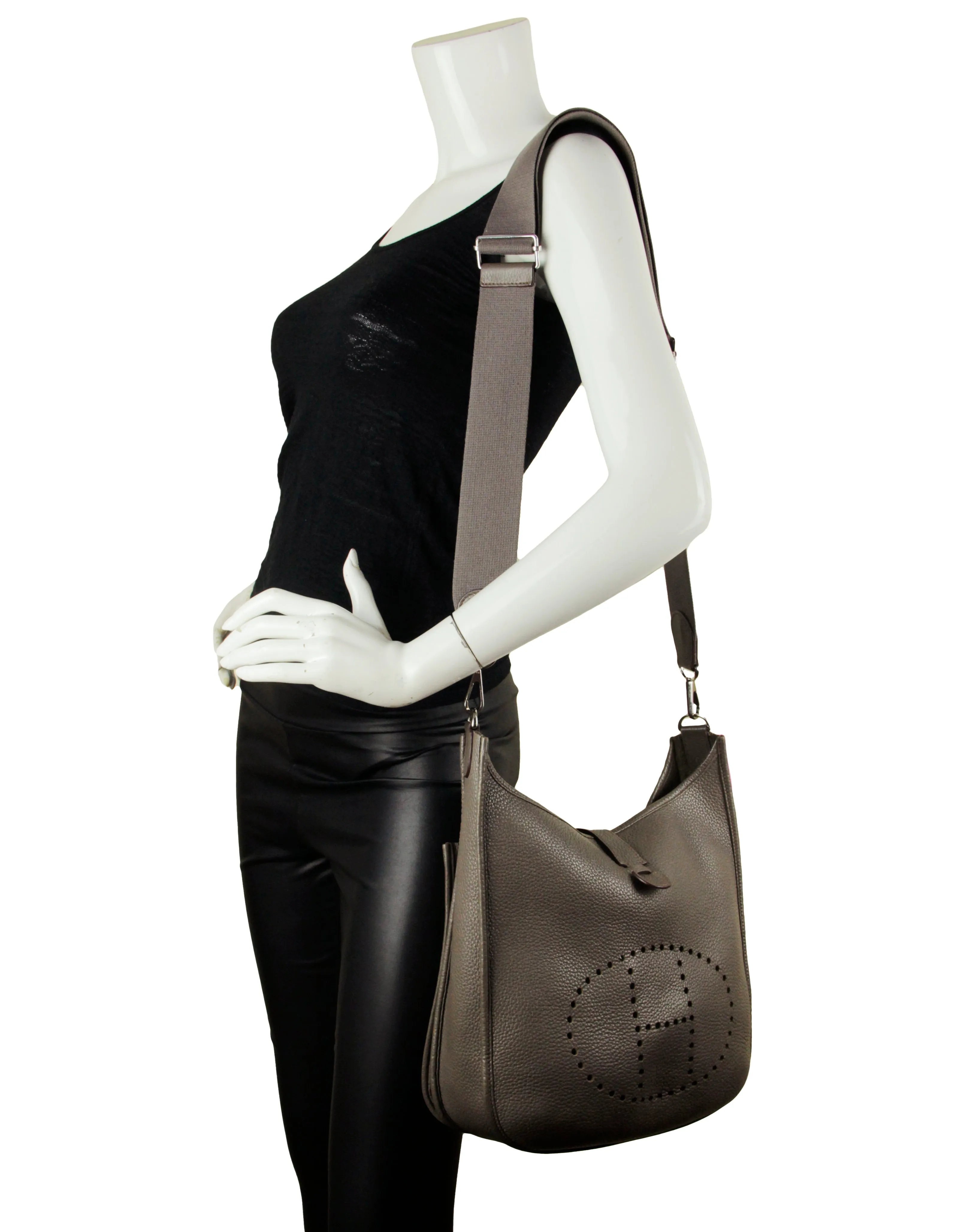 Hermes Etain Grey Clemence Leather Evelyne III GM Messenger Bag