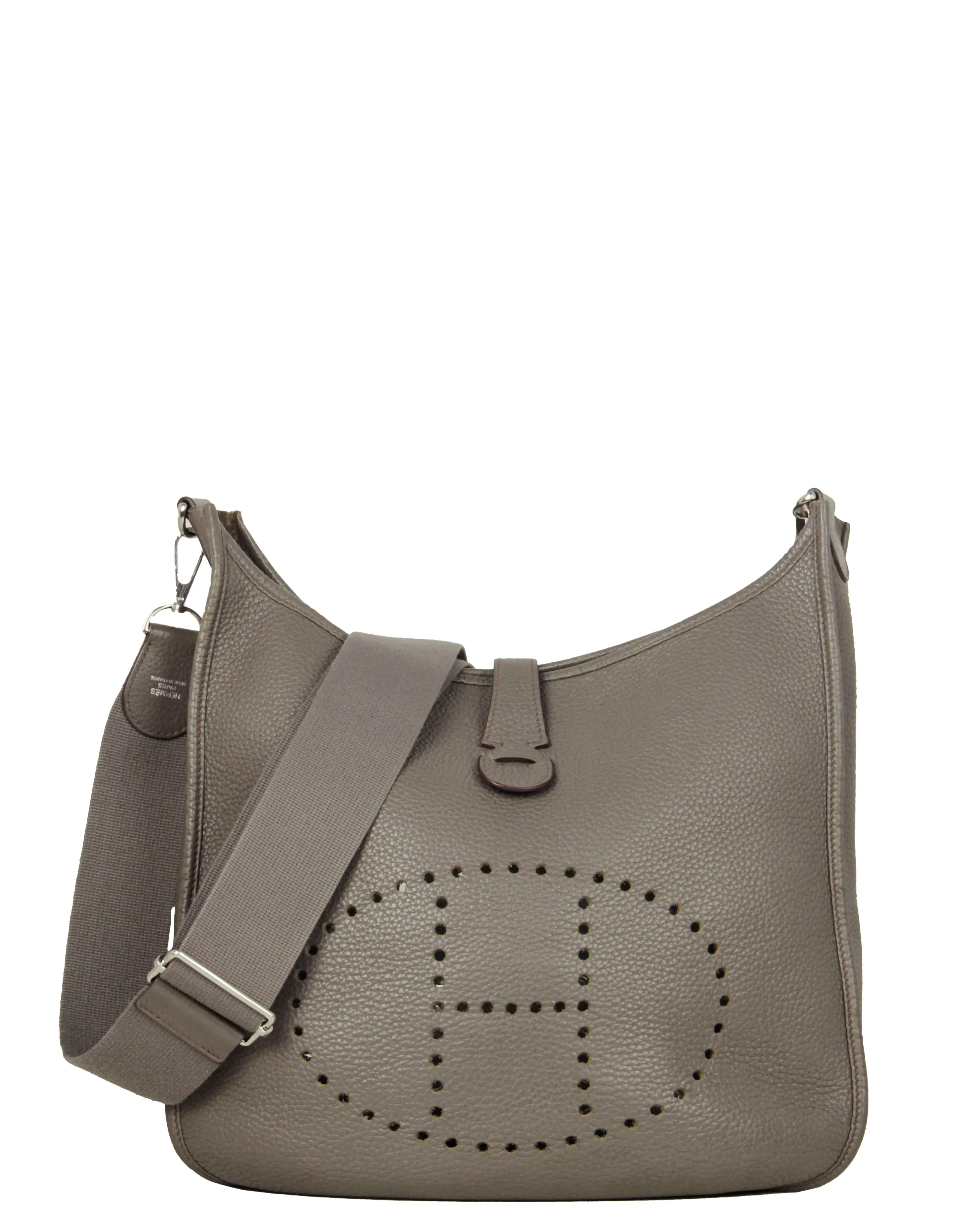Hermes Etain Grey Clemence Leather Evelyne III GM Messenger Bag