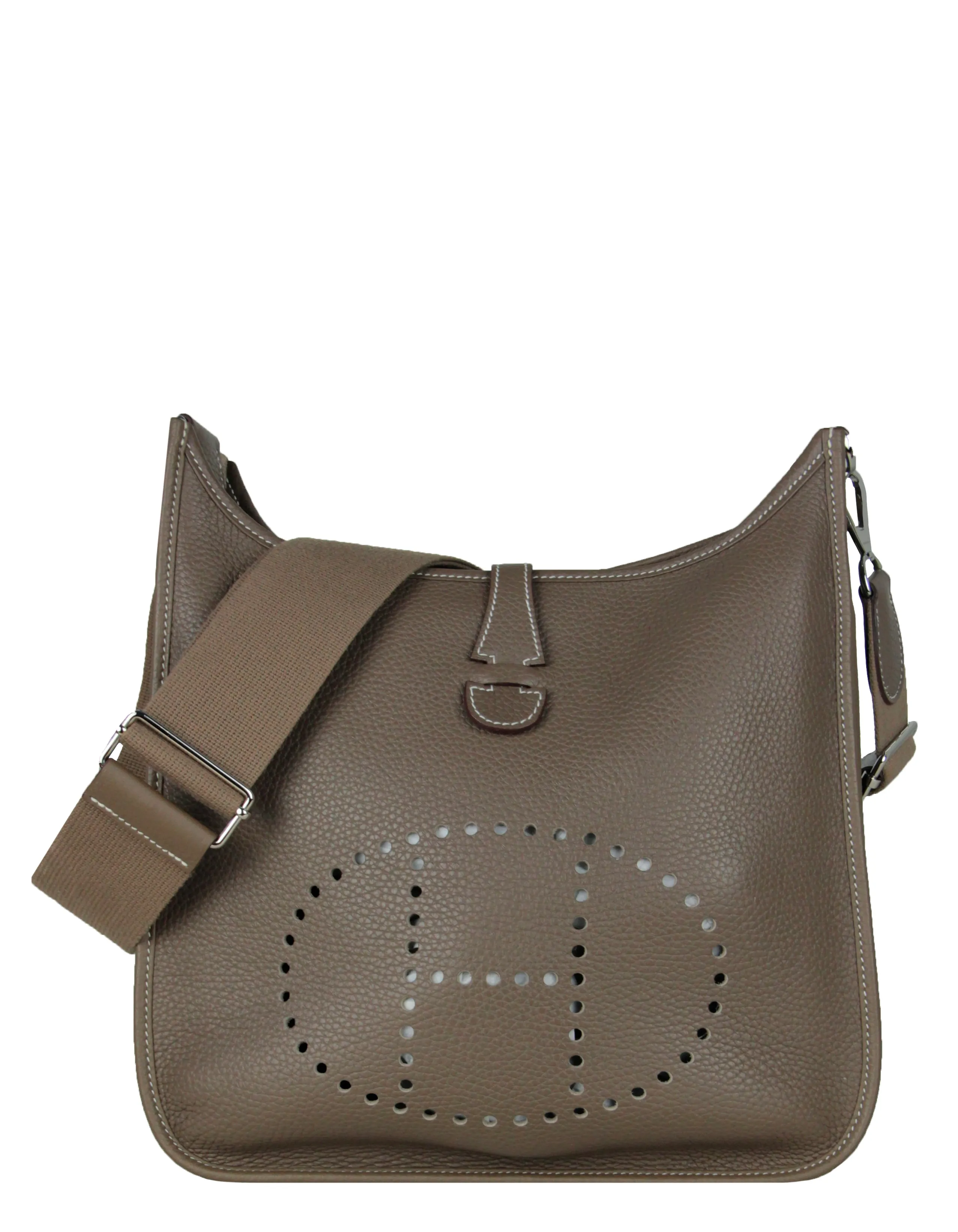 Hermes Etoupe Clemence Leather Evelyne III 29 PM Messenger Bag