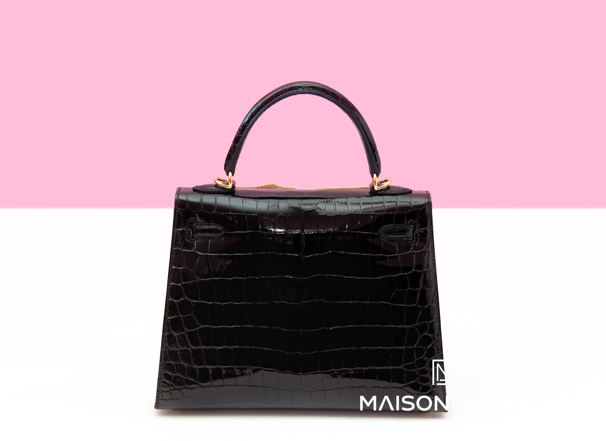 Hermes Kelly Sellier 25 Black Shiny Crocodile