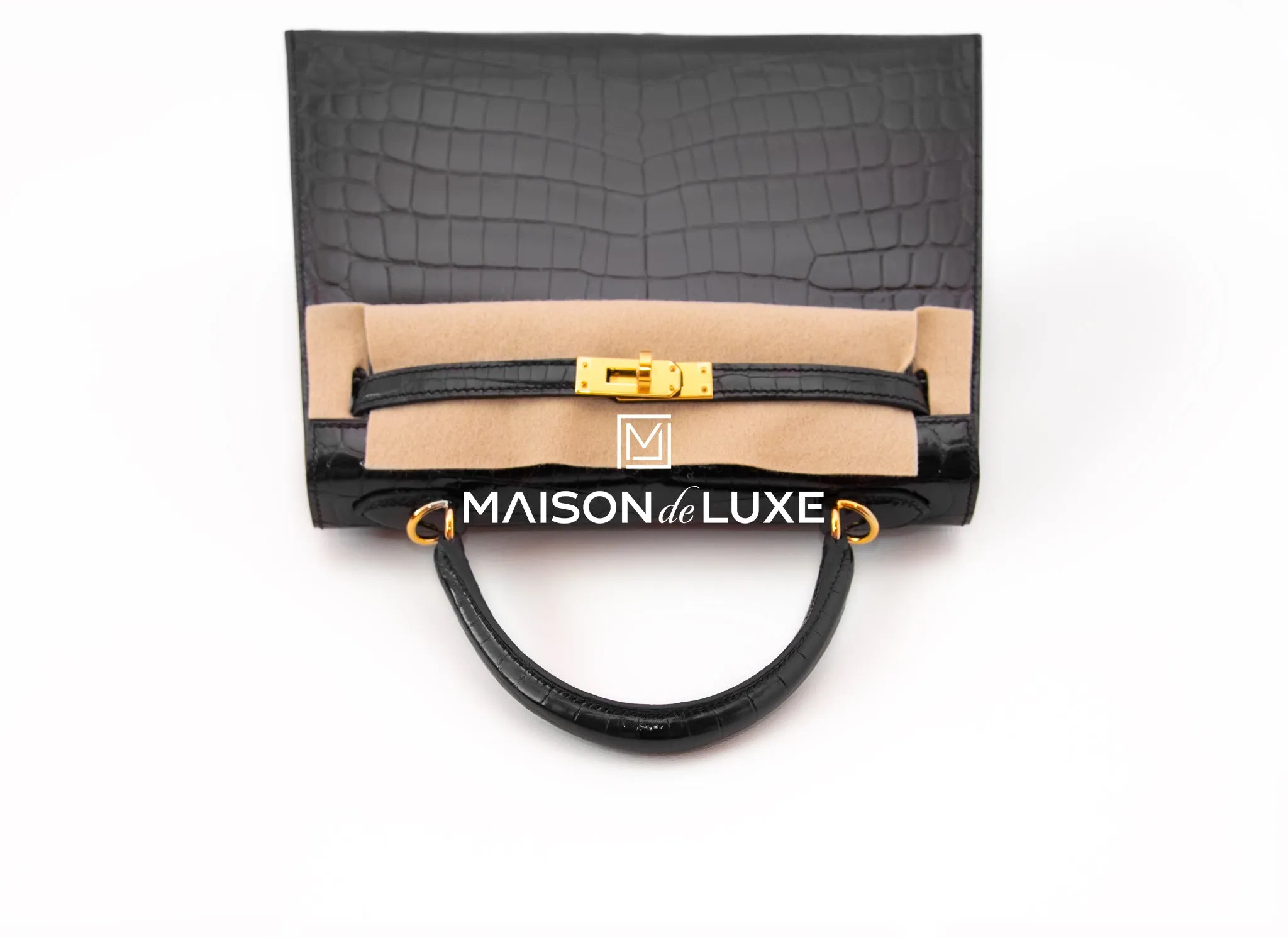 Hermes Kelly Sellier 25 Black Shiny Crocodile